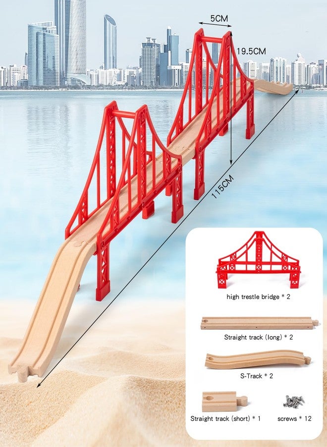 Payarma Wooden Train Track Accessories Train Railway Accessories Double Suspension Train Bridge Toy Train Set for Toddlers 3-5 Train Tracks Compatible with All Leading Brands - Image 2
